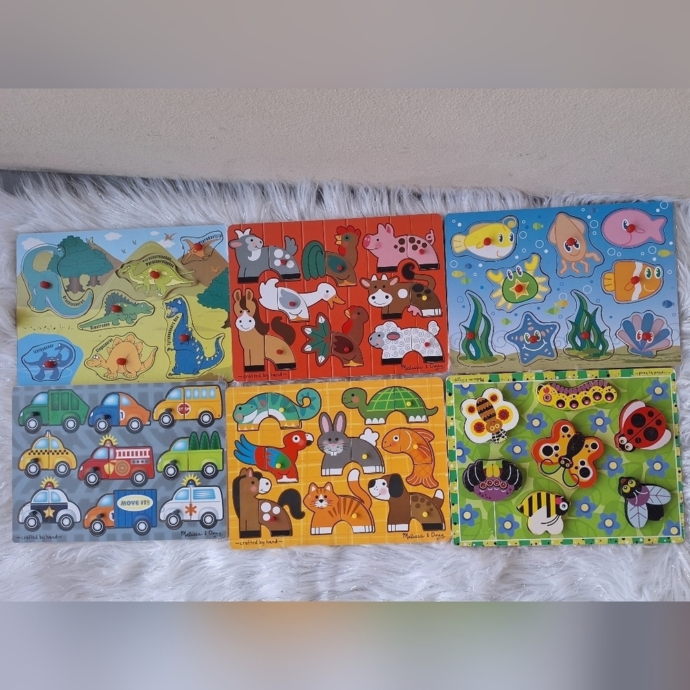 Mellisa & Doug Lot Of Six Wooden Puzzles Crafted By Hand - Picture 2 of 8